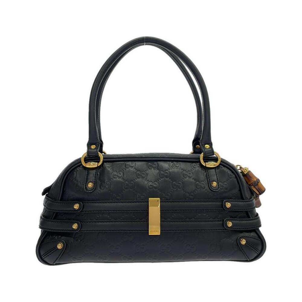 Gucci logo Leather Bag ssima Boston embossed Black leather Black